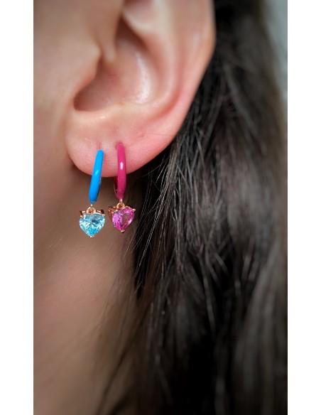 Single Earring Circle and Heart Pendant Zircon