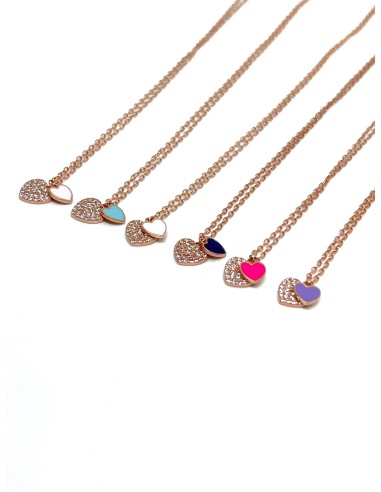 Double Heart Necklace with Enamel and Zircons