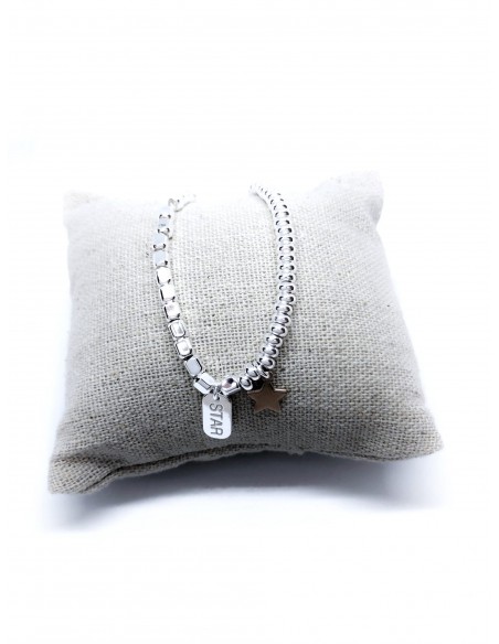 Bracciale Rondelle e Pepite con Stella e Targhetta Pendenti
