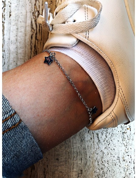 Cavigliera  con Tre Stelle Smaltate Blu