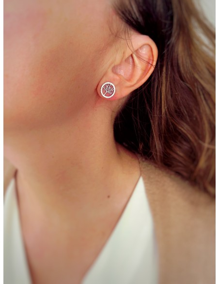 Lobe Earrings Tree of Life with Zirconia Pavè