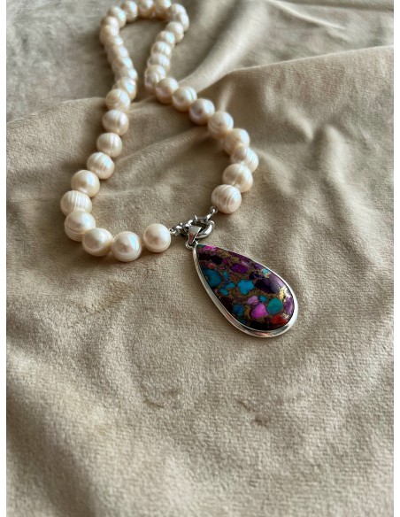 Drop Medallion Turquoise Copper Pink