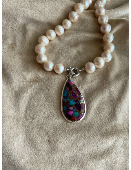 Drop Medallion Turquoise Copper Pink