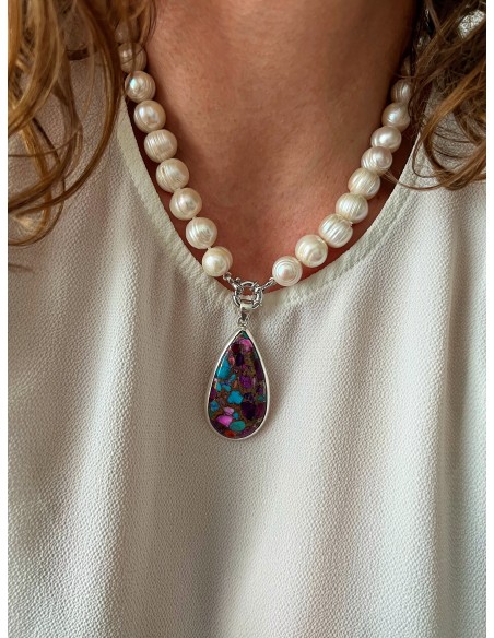 Drop Medallion Turquoise Copper Pink