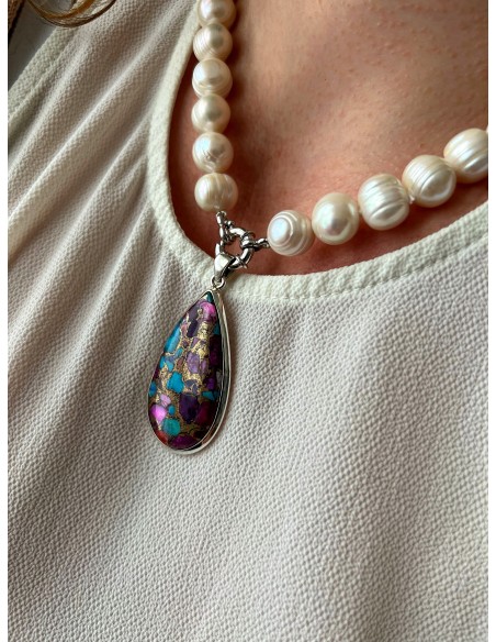 Drop Medallion Turquoise Copper Pink