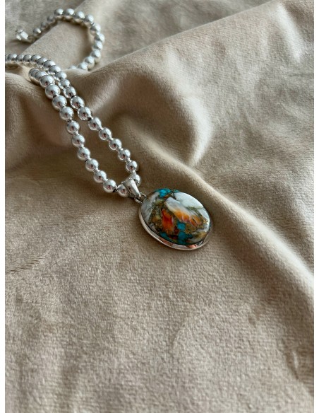 Medallion Oval Turquoise Copper Blue and Orange