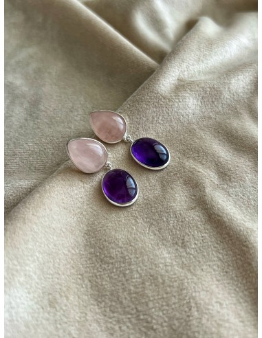 Earrings Pendant Rose Quartz and Amethyst