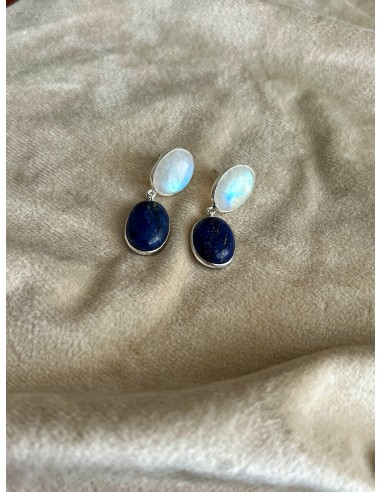 Pendant Earrings Moon Stone and Lapis lazuli