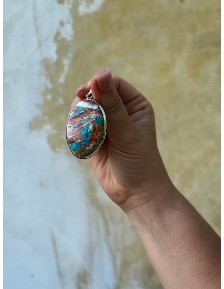 Medallion Oval Turquoise Copper Blue and Orange