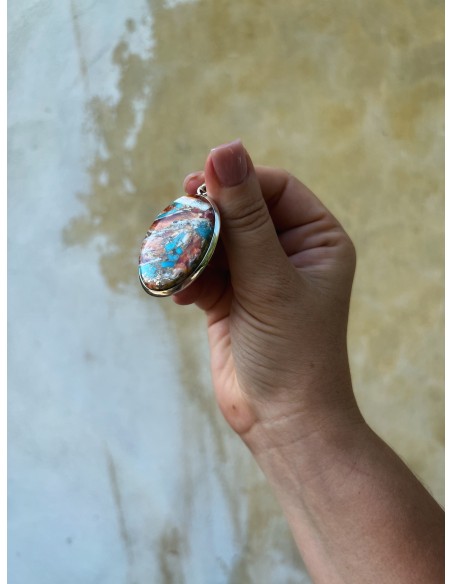 Medallion Oval Turquoise Copper Blue and Orange