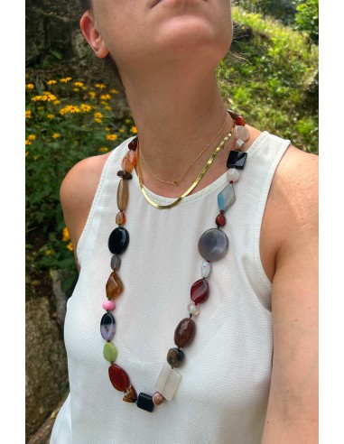 Long agate necklace multicolor