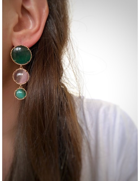 copy of Earrings with Green and Ancient Rose Hydrothermal Stones