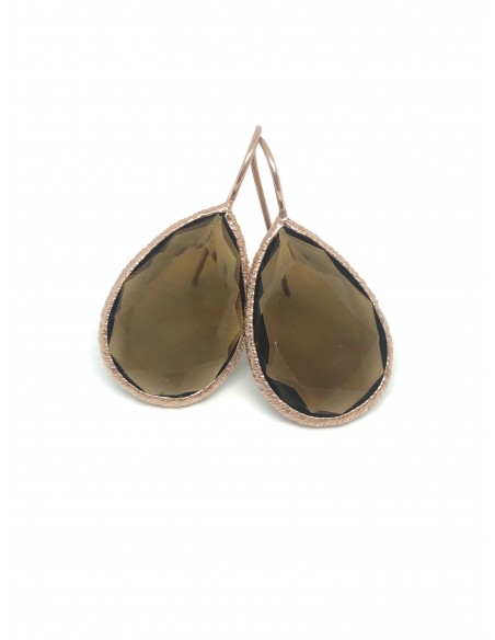Orecchini Pietra Fumè a Goccia e Montatura Incisa