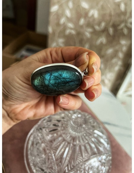 Labradorite oval medallion 5 cm x 3.6 cm