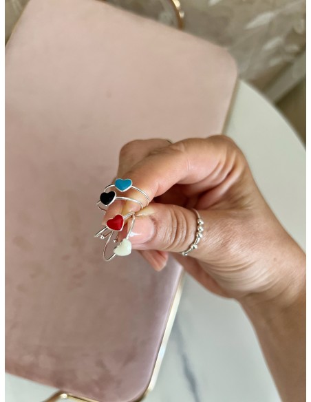 Adjustable Heart Enamel Ring