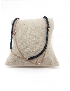 Collana Lunga Rosè con Cristalli Blu e Zirconi