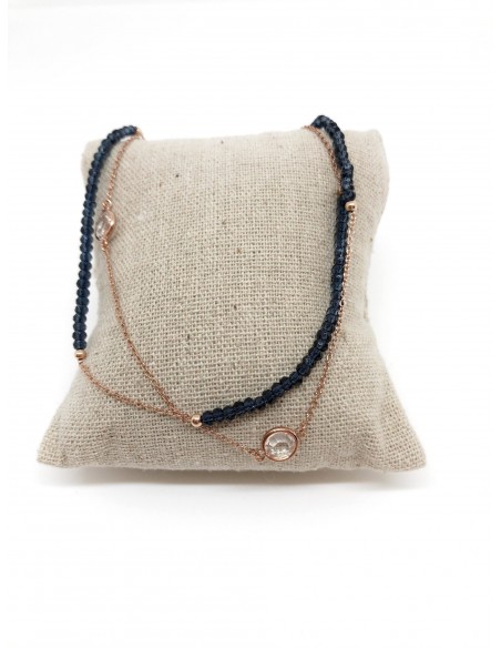 Collana Lunga Rosè con Cristalli Blu e Zirconi