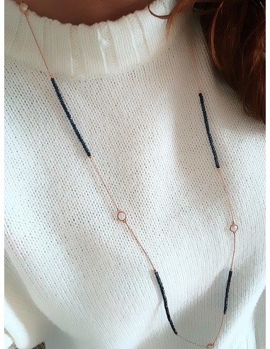 Collana Lunga Rosè con Cristalli Blu e Zirconi