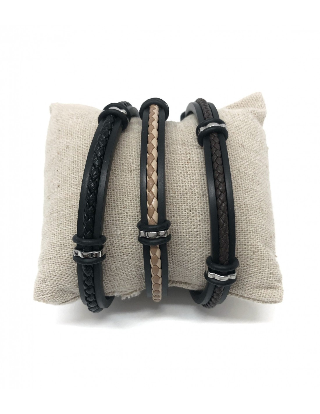 Nero Intrecciato Pelle Bracciale Acciaio Inox Ciondolo Da Uomo - Foto 9