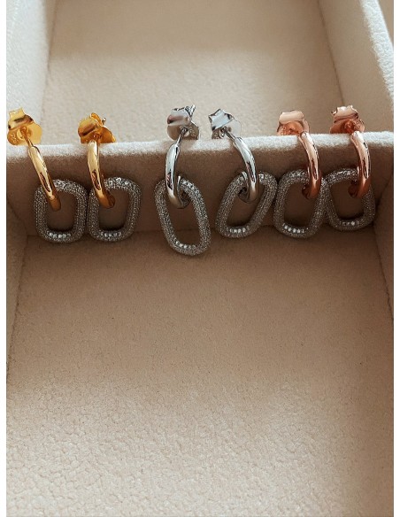 Orecchini Pendenti Maglia Rettangolare e Zirconi