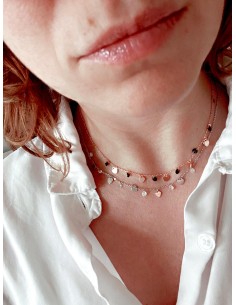 Collana Corta con Cuori e Zirconi Pendenti