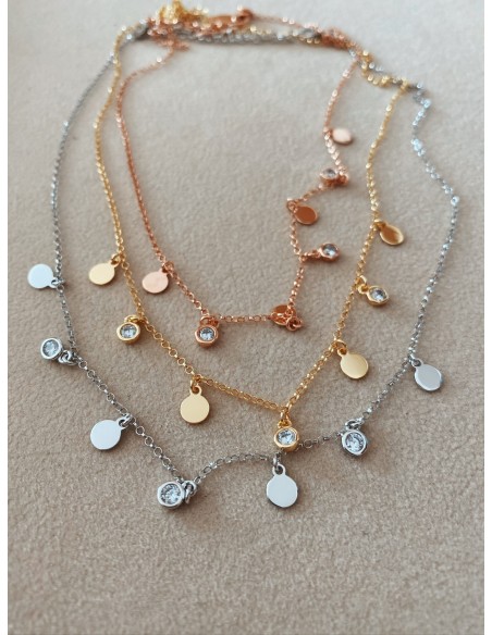 Collana Corta con Tondini e Zirconi Pendenti