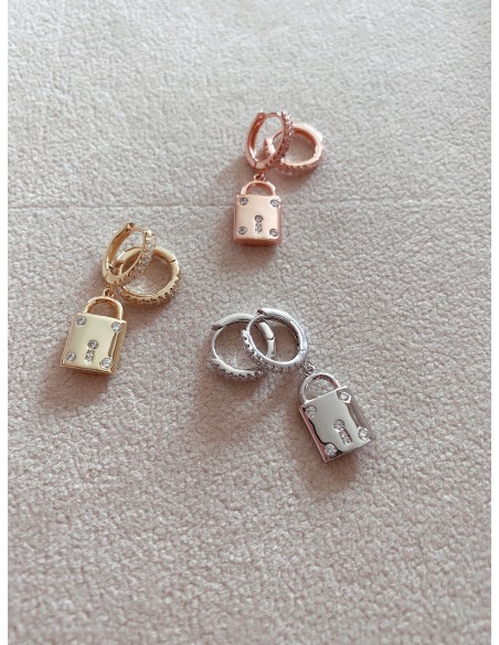 Asymmetric Padlock Huggie Earrings