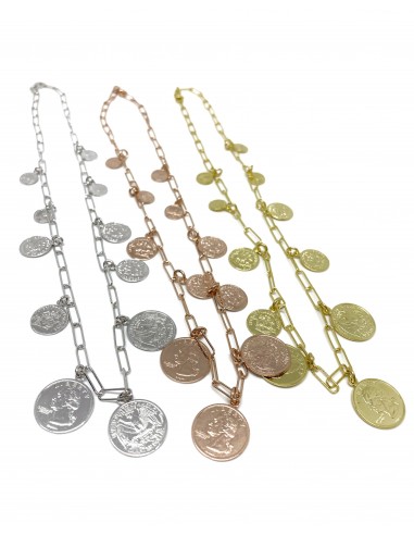 Rectangular Chain Necklace and Coins
