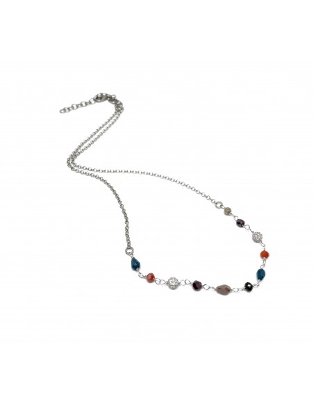 Collana Corta con Cristalli e Palline in Pavè di Zirconi
