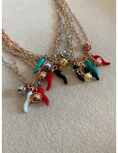 Lucky Horn and Little Bell Rectangular Mesh Necklace
