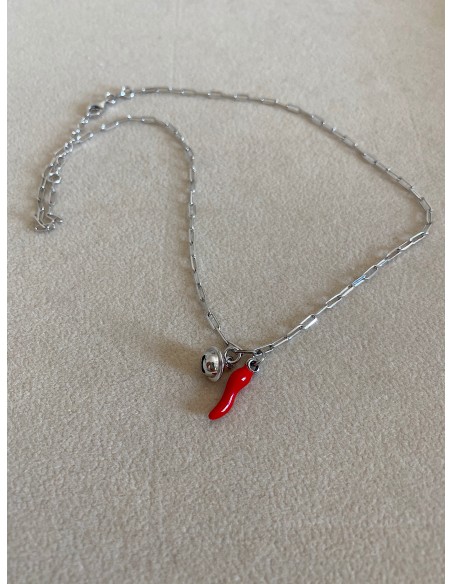 Lucky Horn and Little Bell Rectangular Mesh Necklace