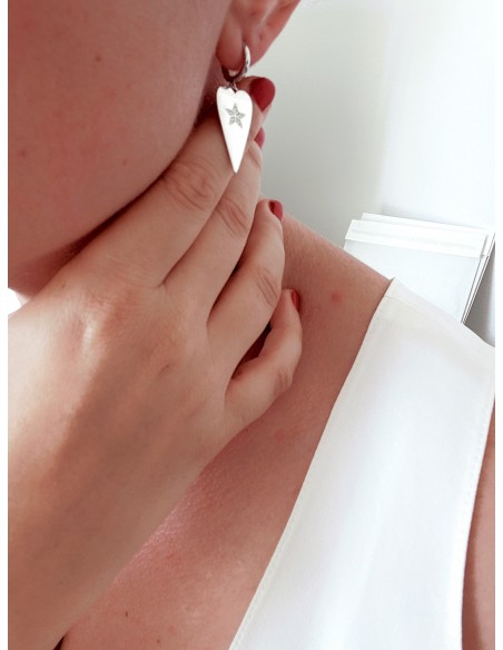 Mono Huggie Earring with Elongated Heart