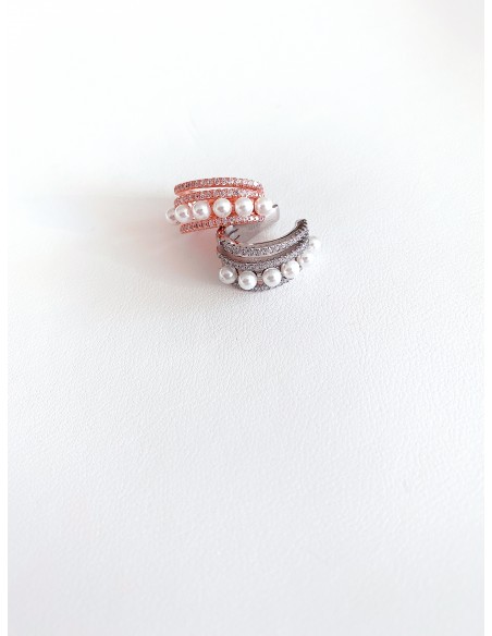 Mono Ear Cuff Earring with Small Pearls and Zircons