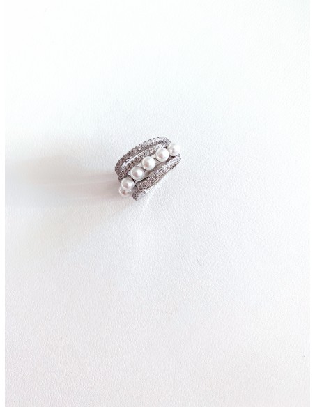 Mono Ear Cuff Earring with Small Pearls and Zircons