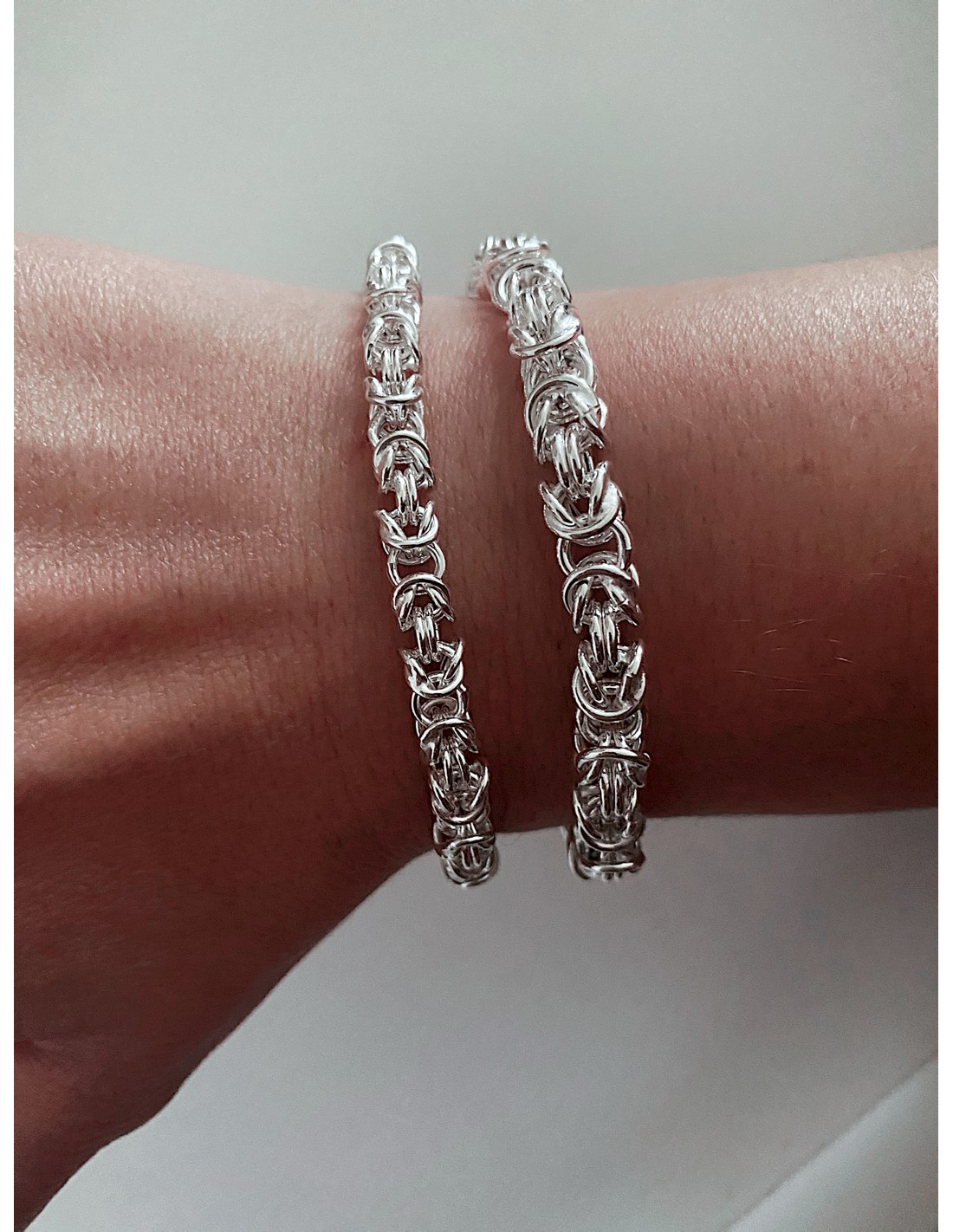 NKlaus 16169 - Bracciale Uomo E Donna A Maglia Bizantina In Argento 925 - Lunghezza 19 Cm, Larghezza 2 Mm - Catenina Diamantata