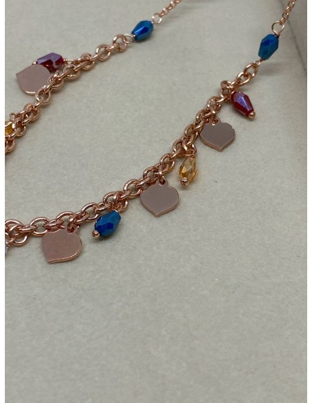Collana con Cristalli Colorati e Cuori Pendenti