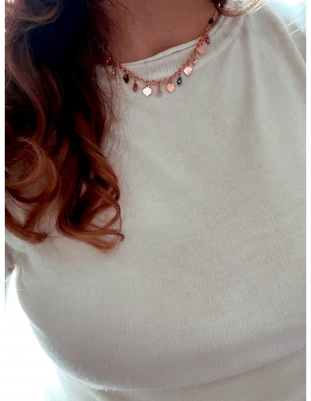 Necklace with Colored Crystals and Pendant Hearts