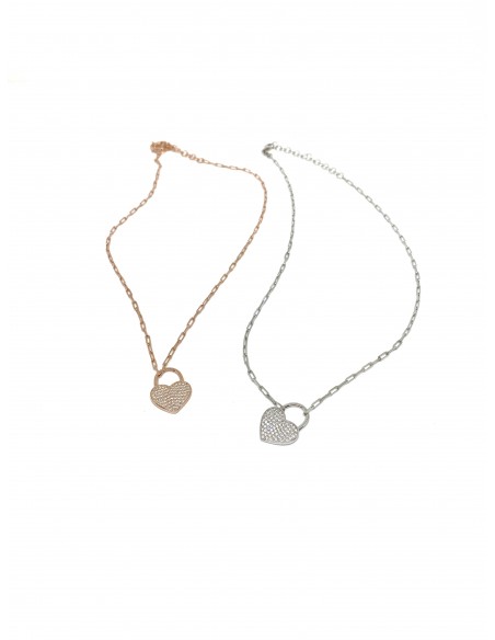 Collana con Maglia Rettangolare Piccola e Cuore Pendente