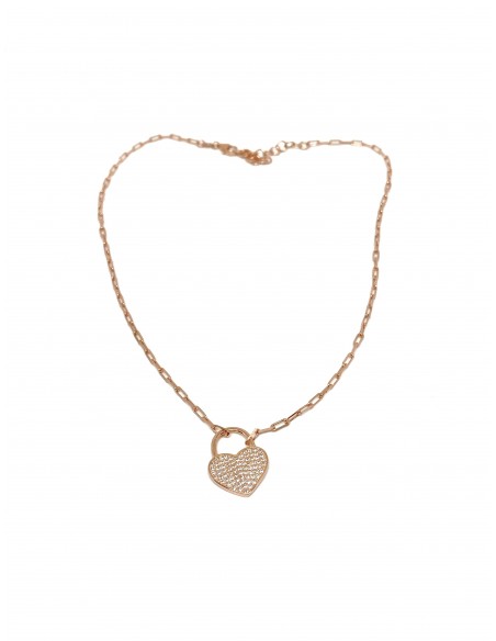 Necklace with Small Rectangular Mesh and Heart Pendant