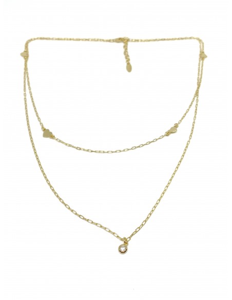 Collana Doppia Maglia Rettangolare Mini e Cuori