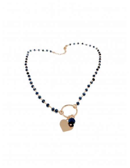 Night Blue Crystals Necklace and Heart Pendant