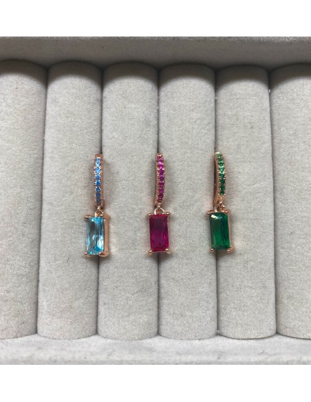 Zircon and Baguette Zircon Mono Huggie Earring