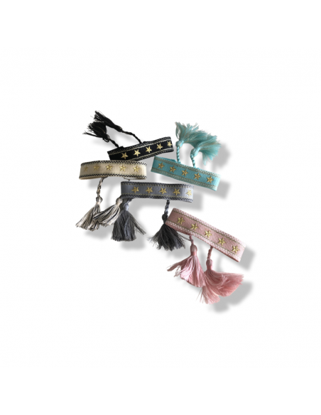 Bracciale Tessuto con Stelle e Nappe