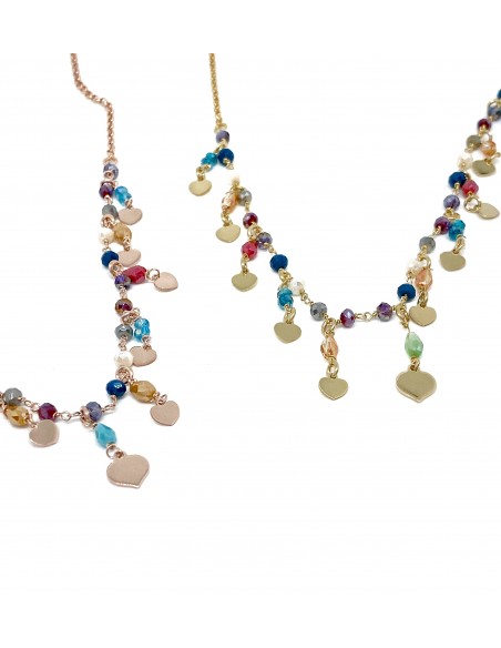 Necklace with Heart and Crystals Multicolor