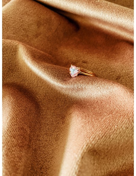 Anello con Zircone a Forma di Cuore Rosa Argento Rosa