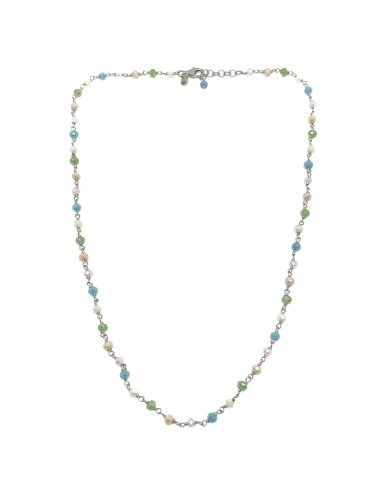 Multicolor Pink Crystal Necklace with White Base