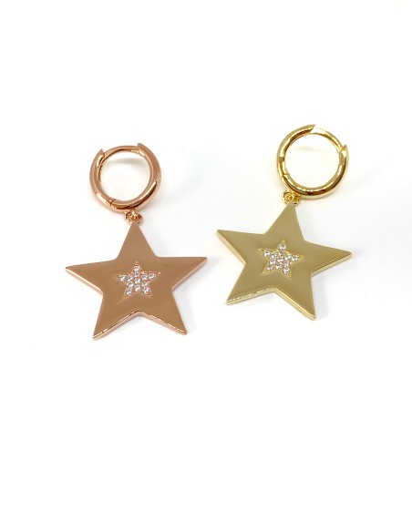 Star and Central Zirconia Mono Huggie Earring