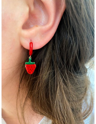 Strawberry Enameled Snap Earring