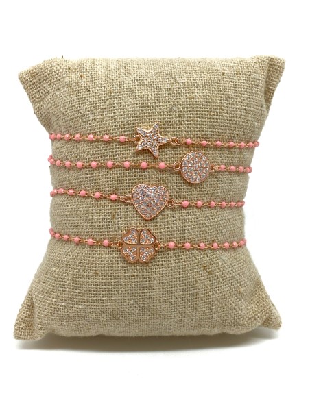 Bracciale Smaltato Rosa e Soggetto di Zirconi