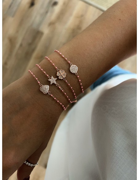 Bracciale Smaltato Rosa e Soggetto di Zirconi